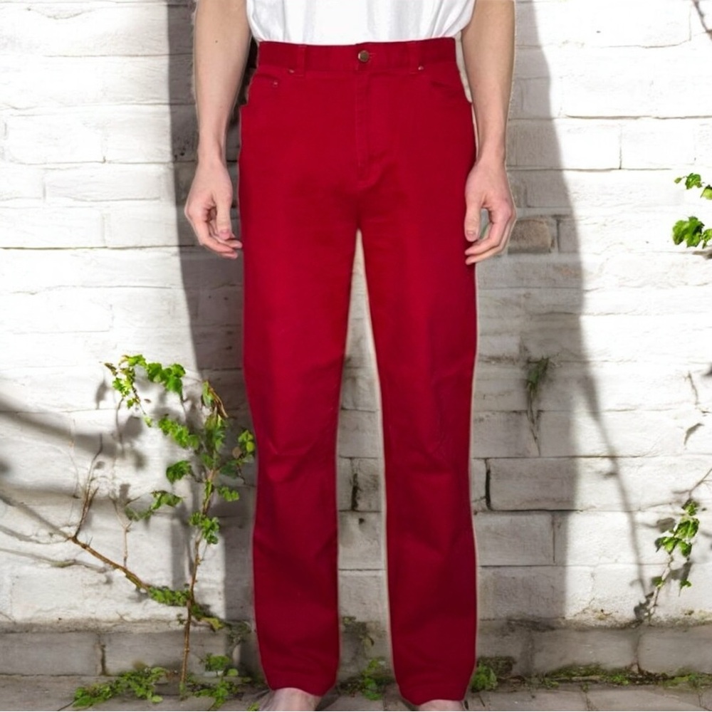 Lauren Jeans Co. Vintage 90s High Rise Straight Leg Rigid Denim Jeans Vivid Red